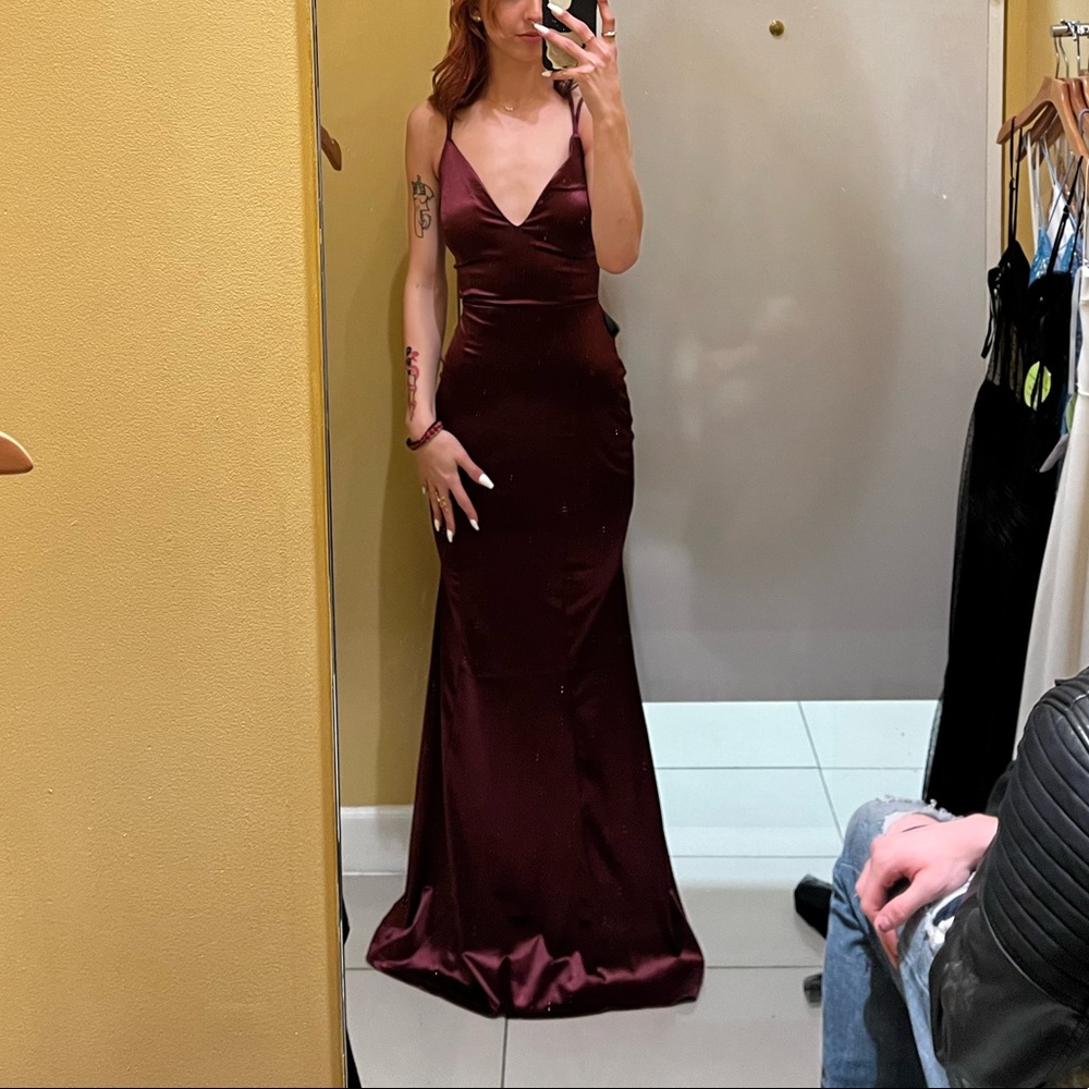 Deep maroon prom dress